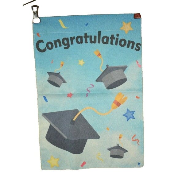 Congratulations 12 x 18 inch Double Sided Nylon Burlap Graduation Garden Flag - Picture 2 of 2